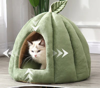 Plush Green Pumpkin Cat Cave Bed for Cats and Small Dogs