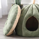 Plush Green Pumpkin Cat Cave Bed for Cats and Small Dogs
