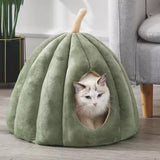 Plush Green Pumpkin Cat Cave Bed for Cats and Small Dogs