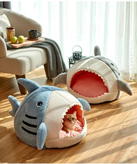 Shark Shaped Cat Bed with Soft Cushion