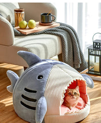 Shark Shaped Cat Bed with Soft Cushion