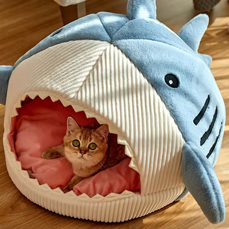 Shark Shaped Cat Bed with Soft Cushion