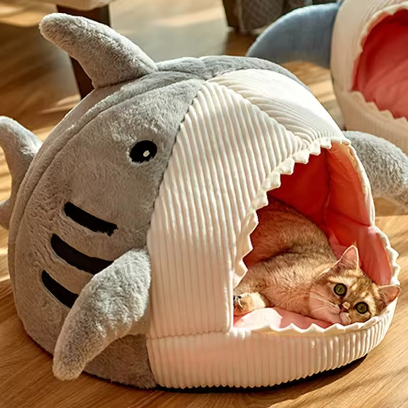 Shark Shaped Cat Bed with Soft Cushion