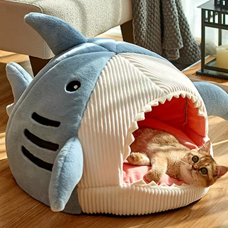 Shark Shaped Cat Bed with Soft Cushion