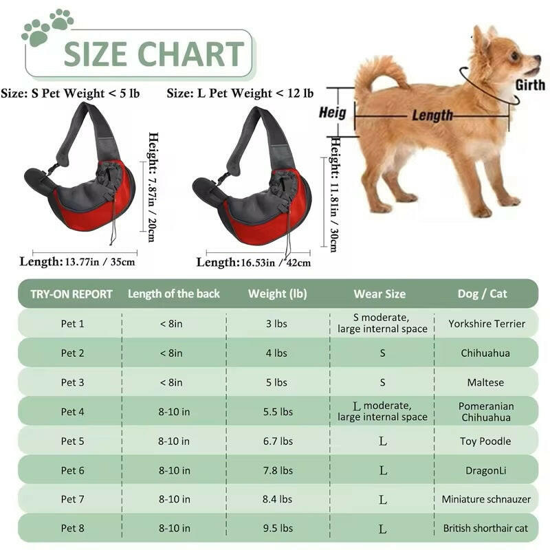 Breathable Small Pet Sling Carrier with Adjustable Shoulder Strap.