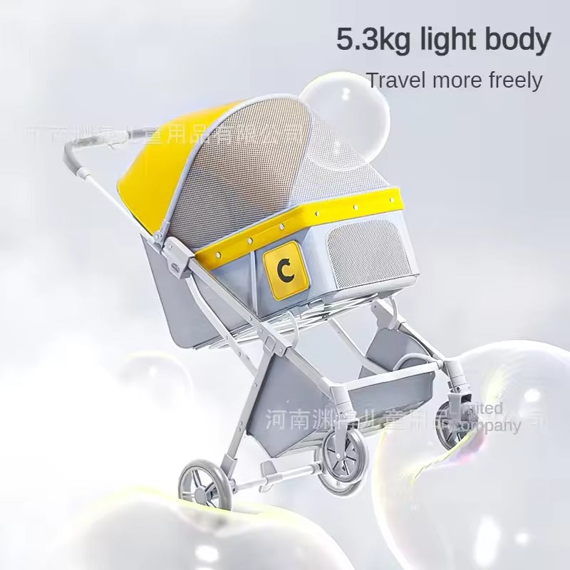 Foldable Cat Pram with Breathable Mesh Canopy