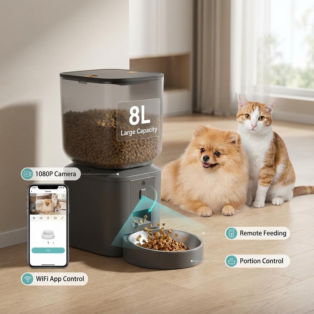 Pawfey 8L Automatic Cat and Dog Feeder with 1080P Camera and WiFi
