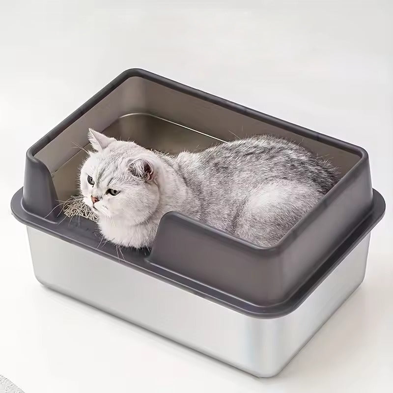 Spacious Stainless Steel Cat Litter Box