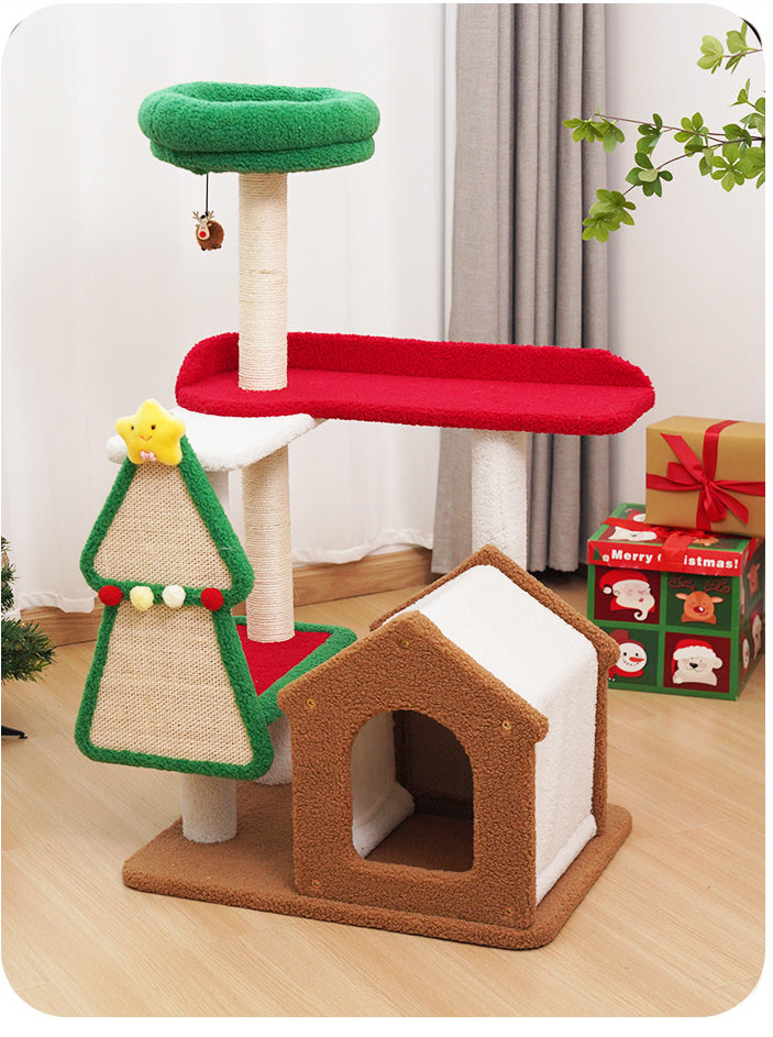 Christmas Cat Tree with Cozy Cottage