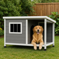 Modern Outdoor Wooden Dog House with Covered Porch
