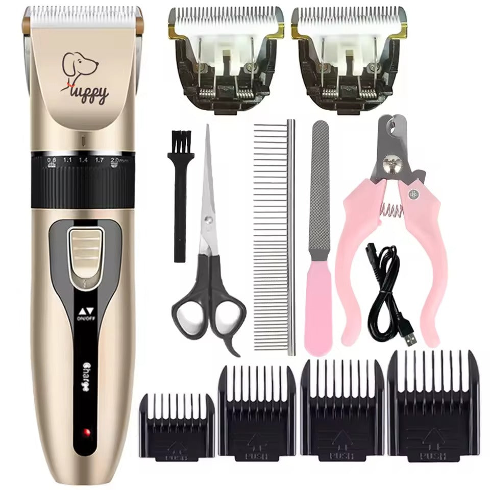 Cordless Dog Hair Trimmer Clippers Set with Precision Blades and 4 Guide Combs