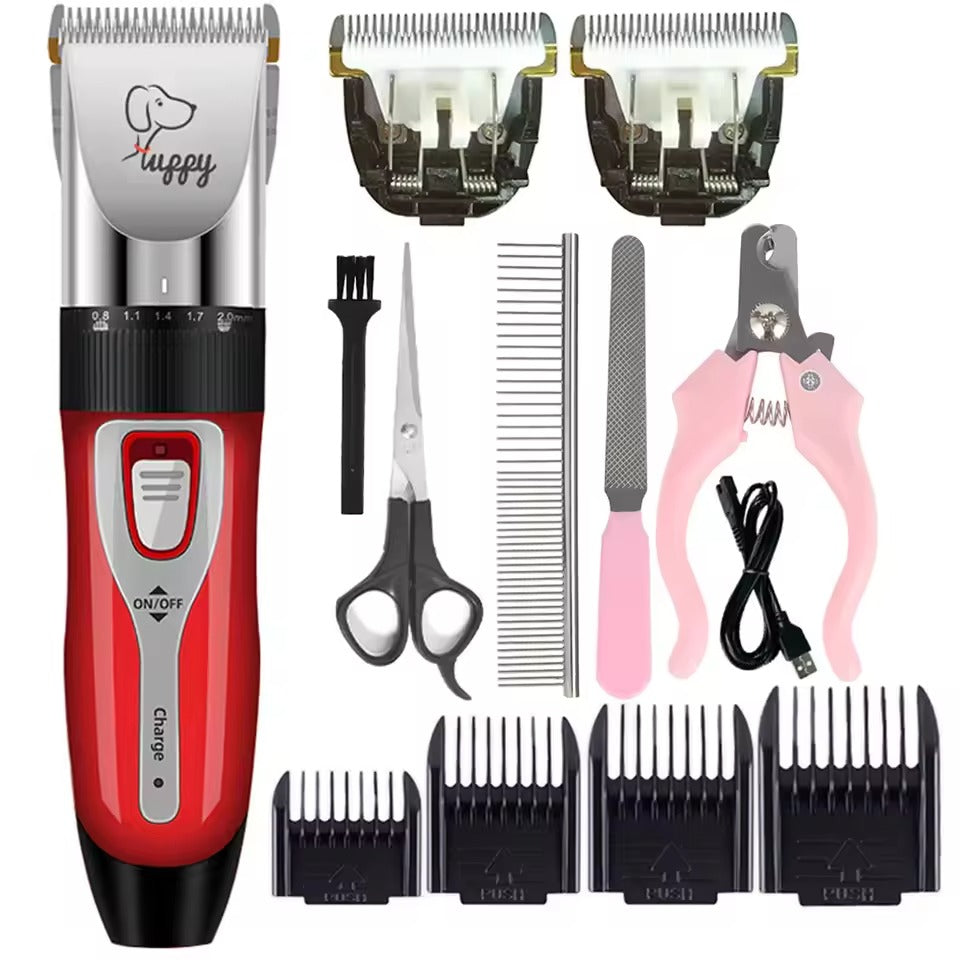 Cordless Dog Hair Trimmer Clippers Set with Precision Blades and 4 Guide Combs