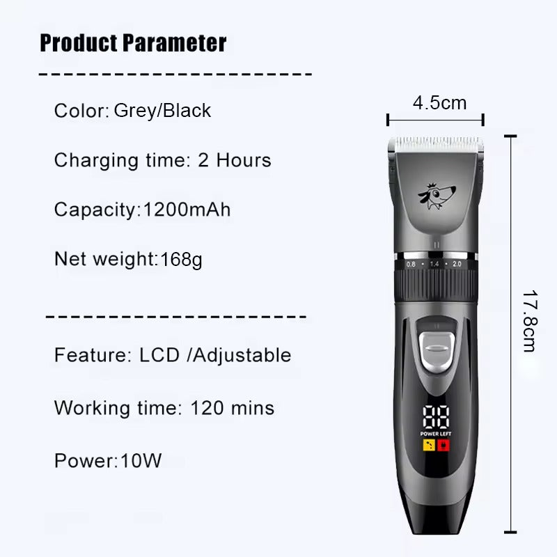 Pet Hair Clipper with LCD – Rechargeable Trimmer for Dogs and Cats
