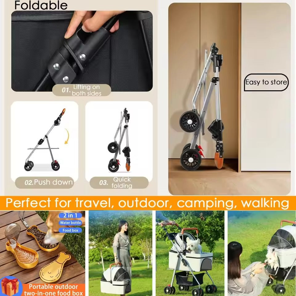 Foldable Pet Stroller and Carrier Combo – Travel-Ready All-Terrain Design