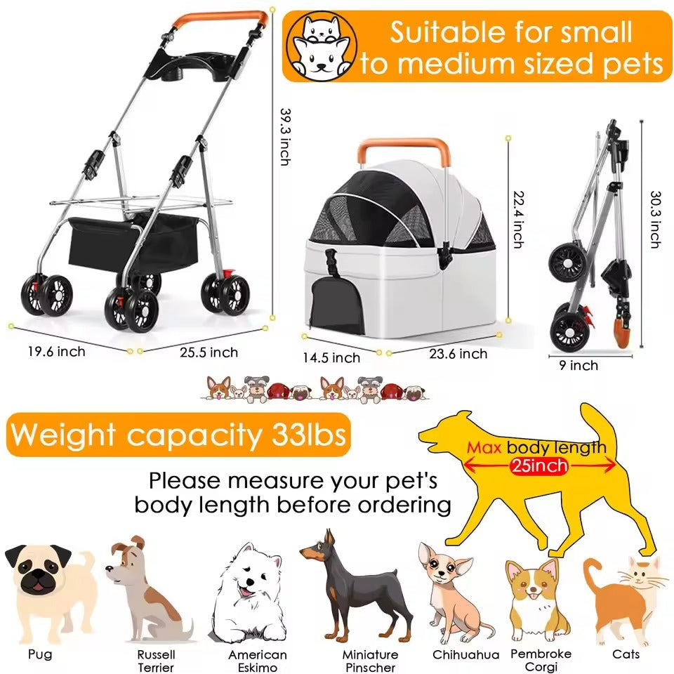 Foldable Pet Stroller and Carrier Combo – Travel-Ready All-Terrain Design