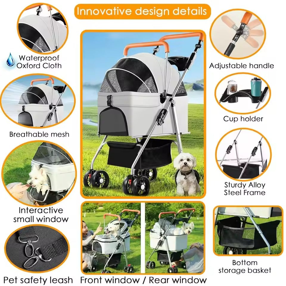 Foldable Pet Stroller and Carrier Combo – Travel-Ready All-Terrain Design