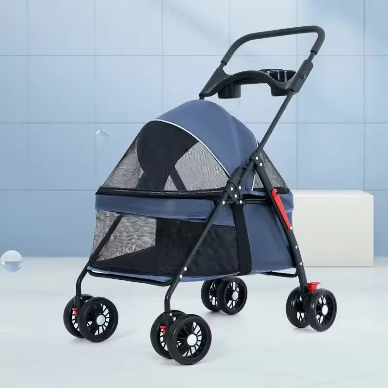 Foldable Pet Stroller with Breathable Mesh – Lightweight and Travel-Friendly