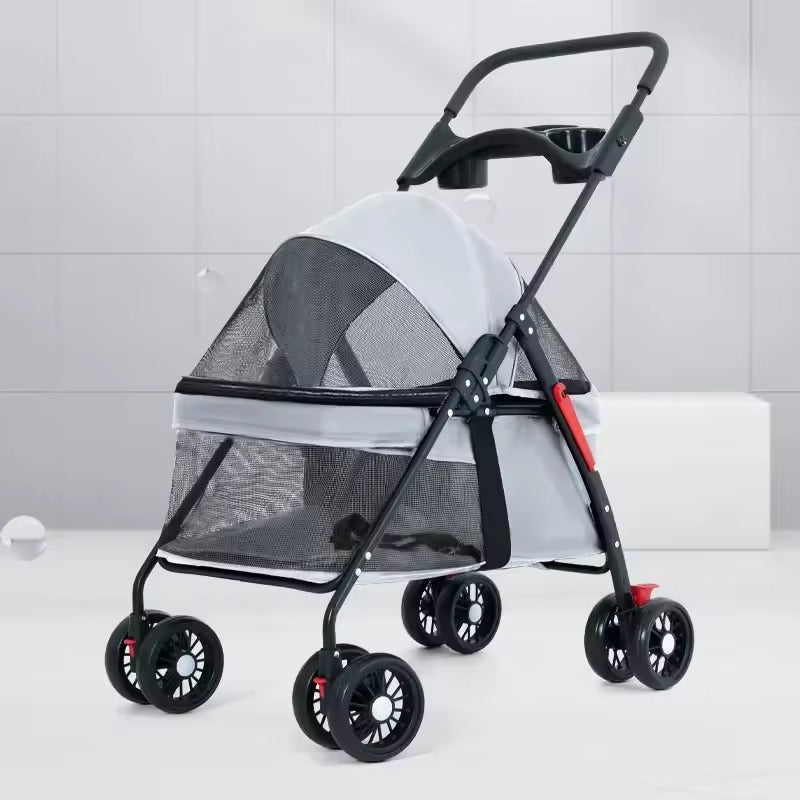 Foldable Pet Stroller with Breathable Mesh – Lightweight and Travel-Friendly