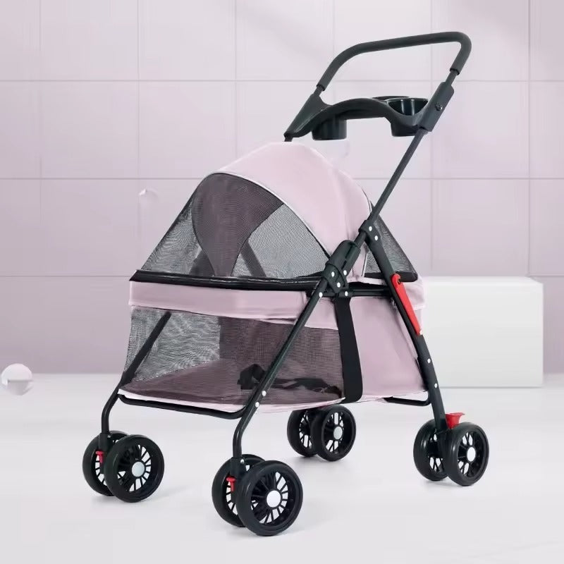 Foldable Pet Stroller with Breathable Mesh – Lightweight and Travel-Friendly