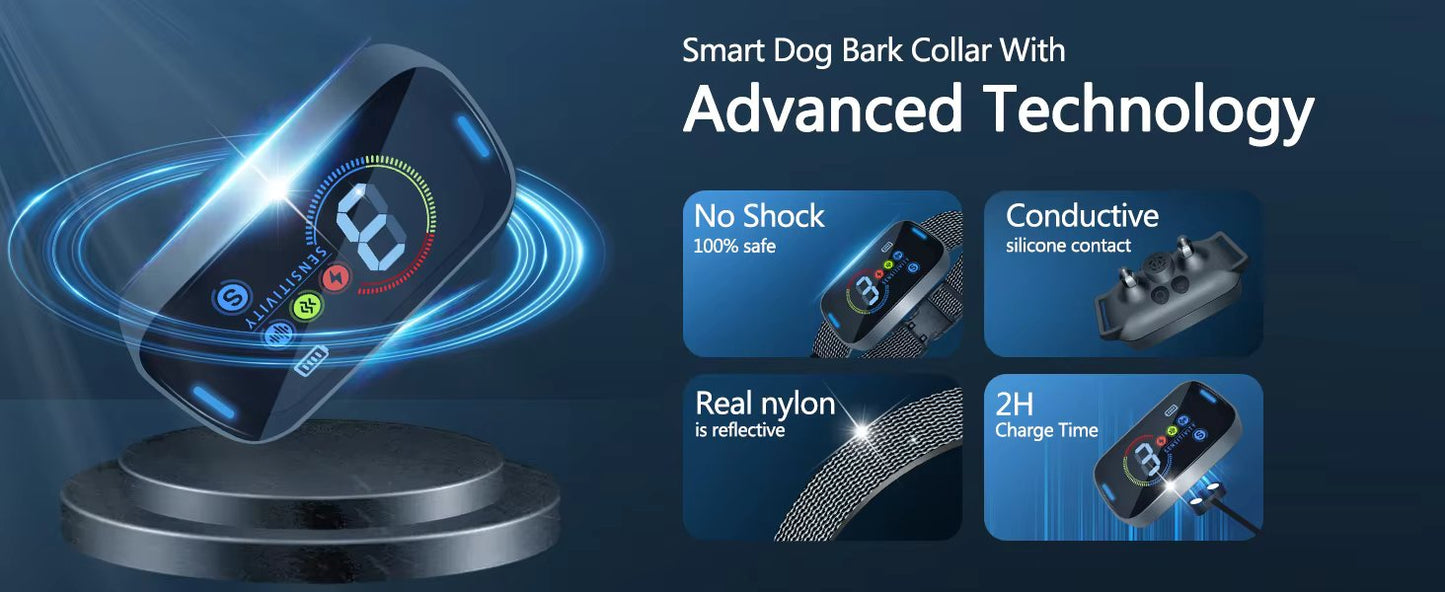 Smart Anti-Bark Dog Collar with Adjustable Sensitivity and No-Shock Modes