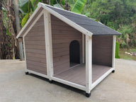 Spacious Wooden Outdoor Dog Kennel with Covered Porch For Large Dogs