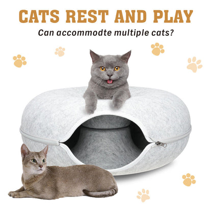 Light Grey Cat Tunnel Bed – Interactive Donut Cave for Cats and Small Pets