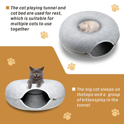 Cat Tunnel Bed – Interactive Scratch-Resistant Donut Cave for Cats and Small Pets