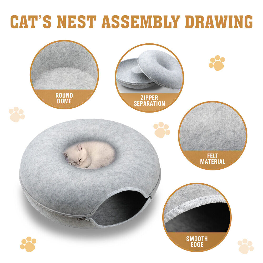 Cat Tunnel Bed – Interactive Scratch-Resistant Donut Cave for Cats and Small Pets